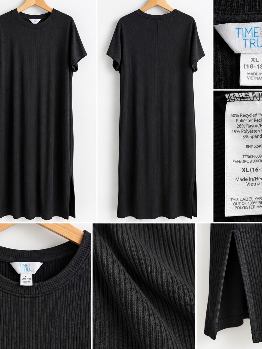 Time and Tru Black Ribbed Midi Tunic Dress